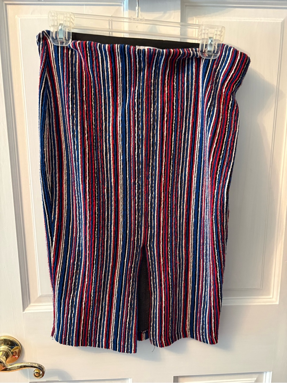 Zara Multi-Striped Midi Skirt in Blue, Red & White